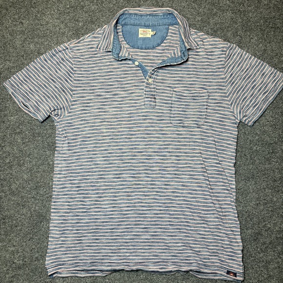Faherty Other - Faherty Polo Shirt Mens Medium Pink Blue Striped Short Sleeve Cotton